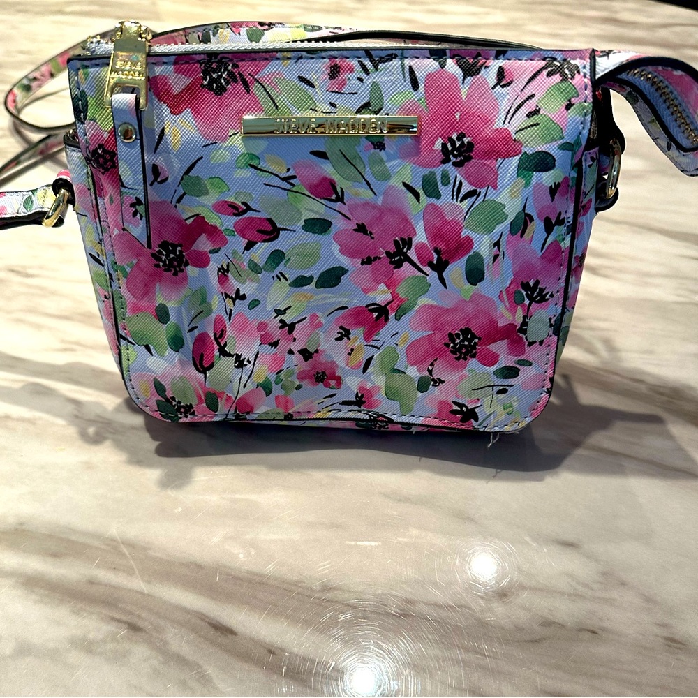 Steve Madden Pink and Blue Floral Adjustable Crossbody Bag